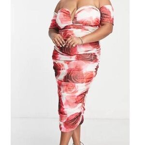ASOS CURVE - Floral Off-Shoulder Midi Dress